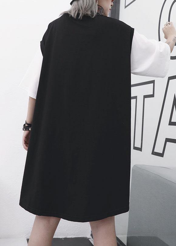 Style Black Cotton Quilting Dresses O Neck Shift Summer Dress