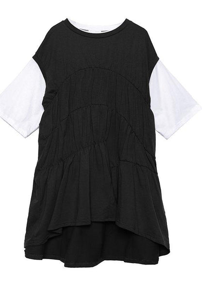 Style Black Cotton Quilting Dresses O Neck Shift Summer Dress