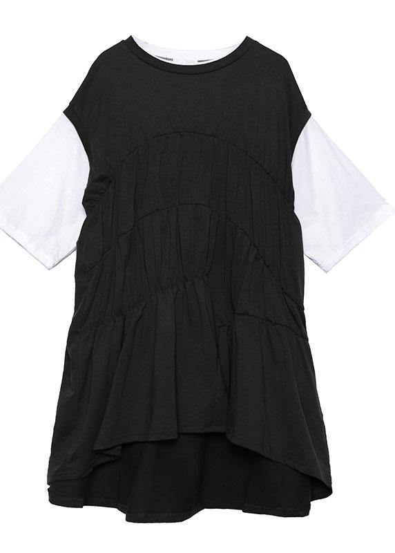 Style Black Cotton Quilting Dresses O Neck Shift Summer Dress