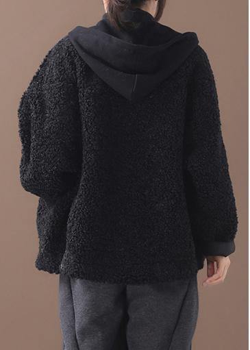Style Black Coats Shape Winter Patchwork Hooded Outwears