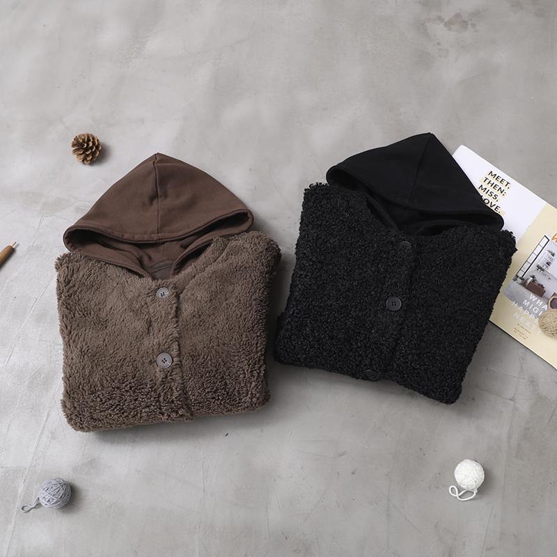 Style Black Coats Shape Winter Patchwork Hooded Outwears