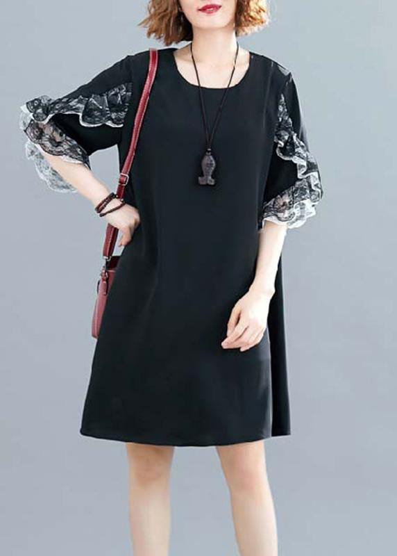 Style Black Chiffon Dresses Ideas O Neck Petal Sleeve Traveling Summer Dresses
