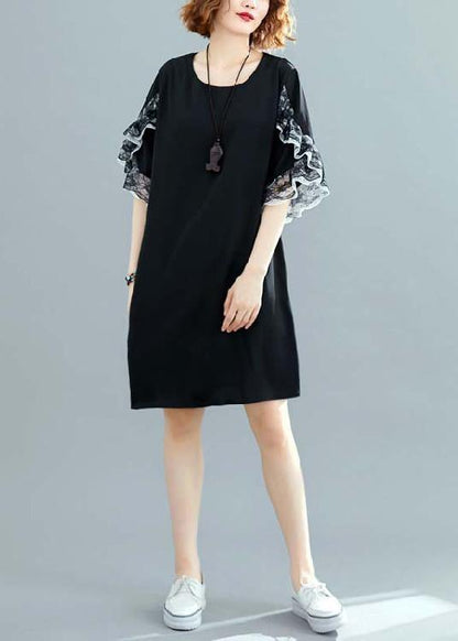 Style Black Chiffon Dresses Ideas O Neck Petal Sleeve Traveling Summer Dresses