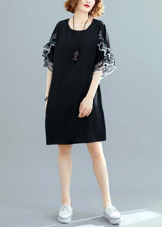 Style Black Chiffon Dresses Ideas O Neck Petal Sleeve Traveling Summer Dresses