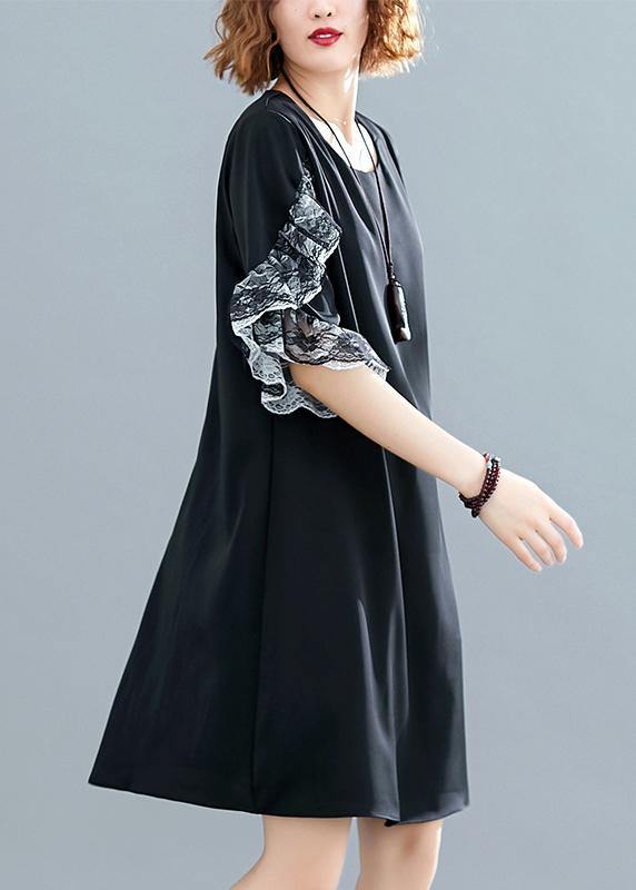 Style Black Chiffon Dresses Ideas O Neck Petal Sleeve Traveling Summer Dresses