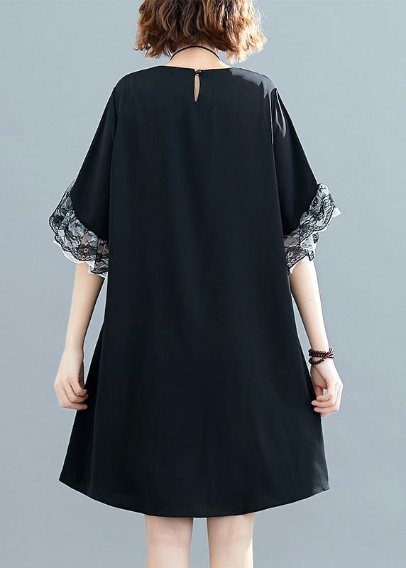 Style Black Chiffon Dresses Ideas O Neck Petal Sleeve Traveling Summer Dresses