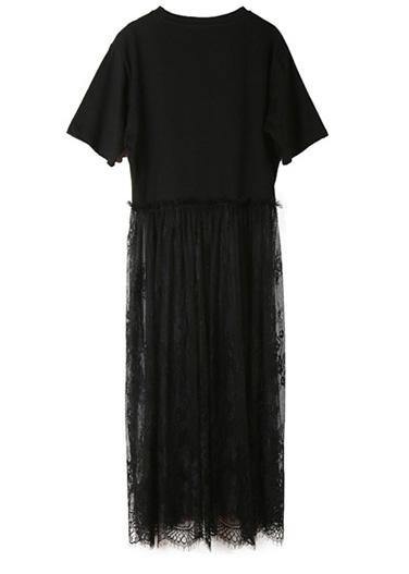Style Black Cotton Tunics Lace Big Hem Kaftan Patchwork Sundress