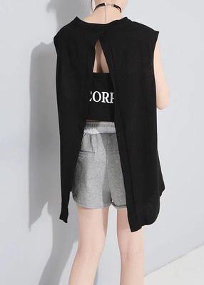Style Black Cotton Clothes for Backless Cotton Summer Blouses