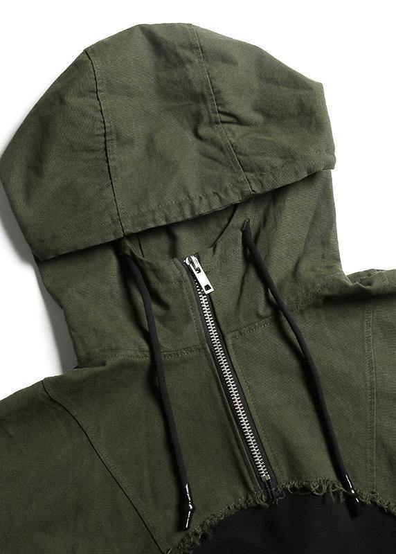 Style Black Cotton Crane Tops Hooded Winter Dresses Patchwork Tops