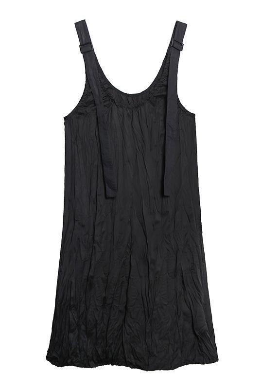 Style Black Cotton Quilting Dresses Spaghetti Strap Cinched Long Summer Dress