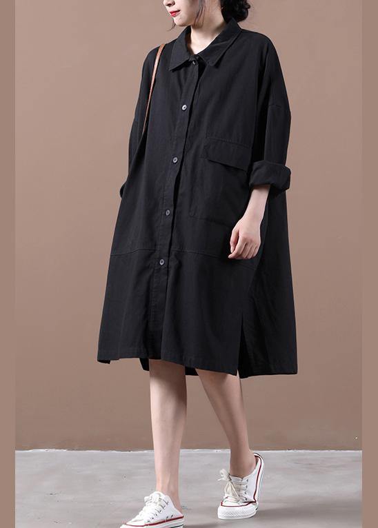 Style Black Dress Lapel Side Open Loose Spring Dress