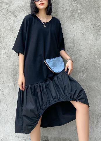 Style Black Dress O Neck Zippered Tunic Dresses