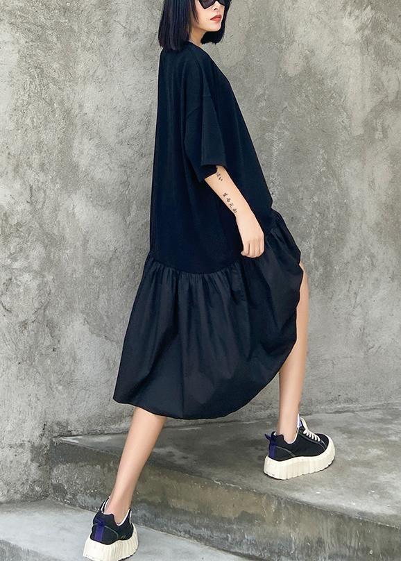 Style Black Dress O Neck Zippered Tunic Dresses