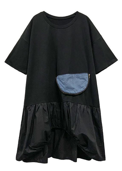 Style Black Dress O Neck Zippered Tunic Dresses