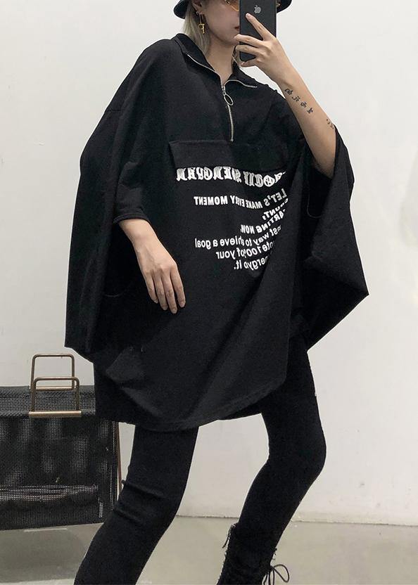 Style Black Lapel Collar Cotton Clothes Batwing Sleeve Art Fall Shirt