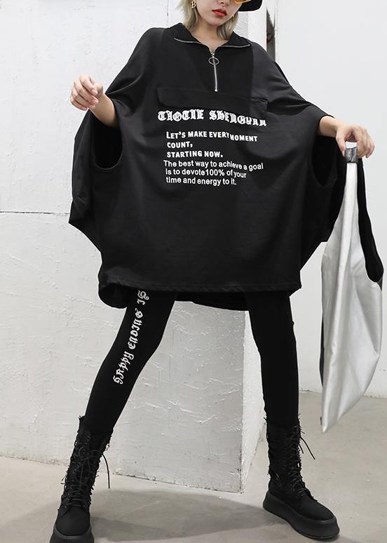 Style Black Lapel Collar Cotton Clothes Batwing Sleeve Art Fall Shirt