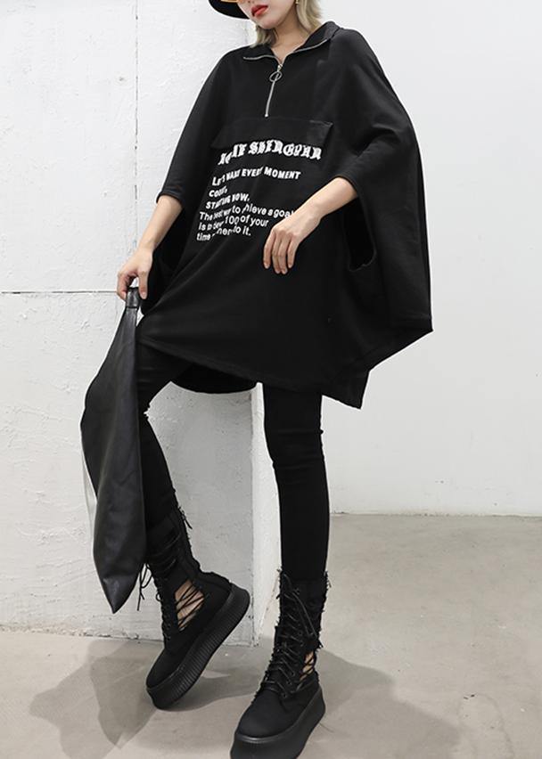 Style black lapel collar cotton clothes Batwing Sleeve Art fall shirt
