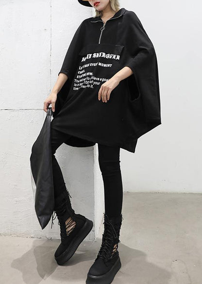 Style black lapel collar cotton clothes Batwing Sleeve Art fall shirt