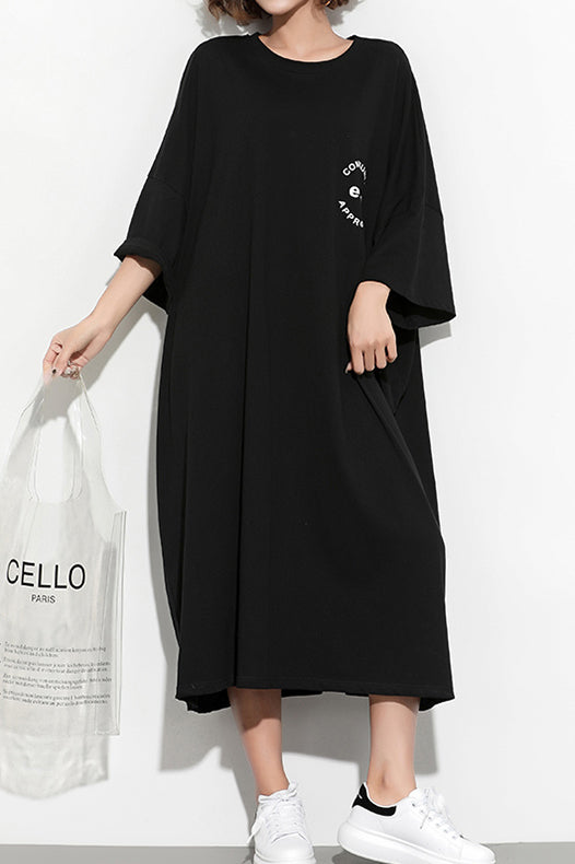 Style Black Print Cotton Tunic Ideas Batwing Sleeve Maxi Summer Dress