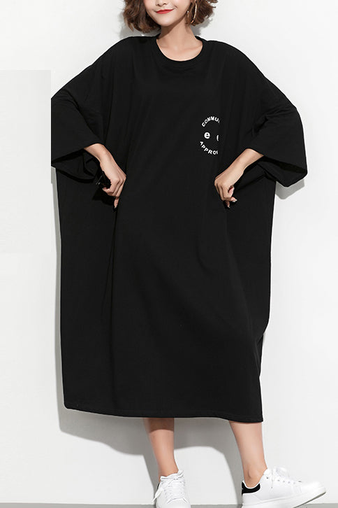 Style Black Print Cotton Tunic Ideas Batwing Sleeve Maxi Summer Dress