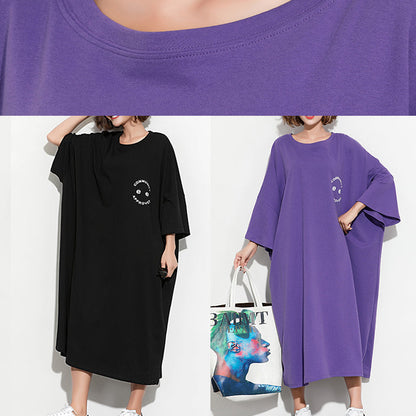 Style Black Print Cotton Tunic Ideas Batwing Sleeve Maxi Summer Dress