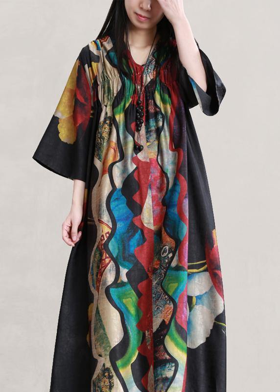 Style Black Print Outfit V Neck Flare Sleeve Dresses Summer Dress