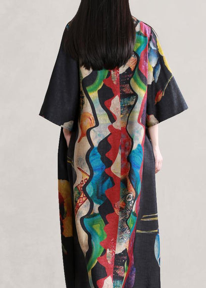 Style Black Print Outfit V Neck Flare Sleeve Dresses Summer Dress