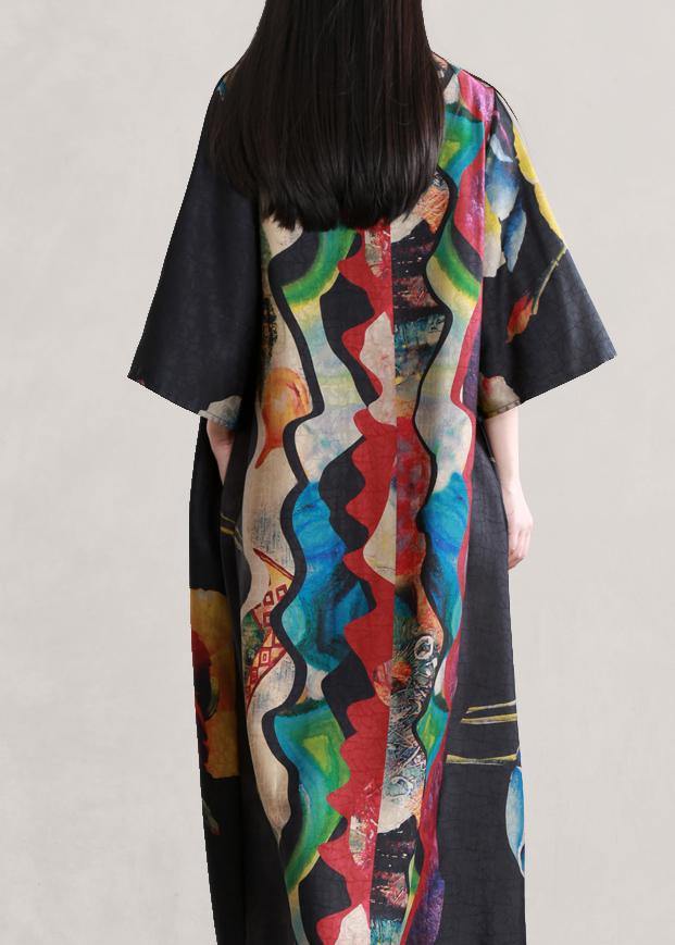Style Black Print Outfit V Neck Flare Sleeve Dresses Summer Dress