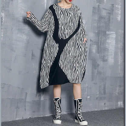 Style Black Striped Chiffon Dress Shape Baggy Dress