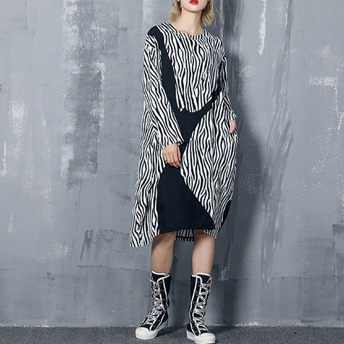 Style Black Striped Chiffon Dress Shape Baggy Dress