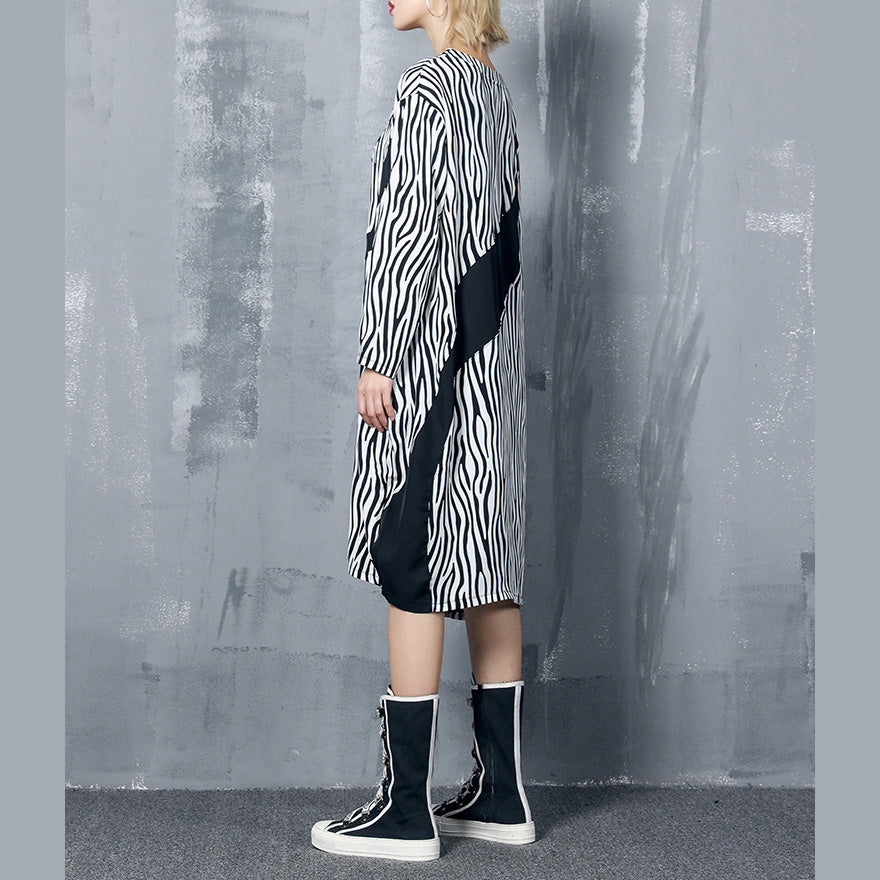 Style Black Striped Chiffon Dress Shape Baggy Dress