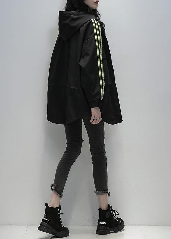 Style Black Clothes for Hooded Patchwork Pockets Jackets
