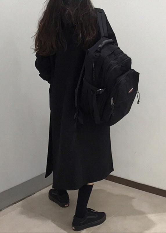 Style Black Fine Trench Coat Cotton Side Open Hooded Coats
