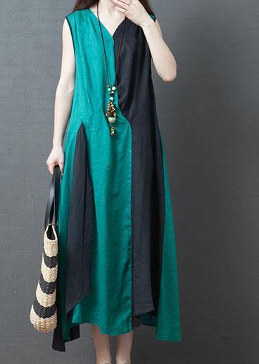 Style Blue Cotton Clothes V Neck Pockets Daily Summer Dress