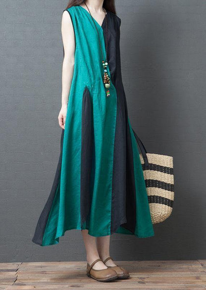 Style Blue Cotton Clothes V Neck Pockets Daily Summer Dress