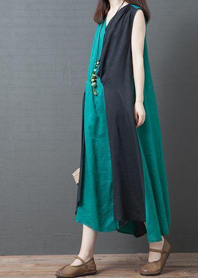 Style Blue Cotton Clothes V Neck Pockets Daily Summer Dress