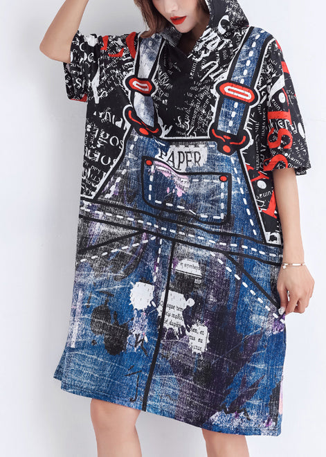 Style Blue Print Cotton Quilting Clothes Pakistani Design Short Sleeve False Two Pieces Daily Summer Dresses