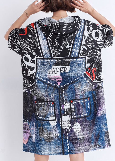 Style Blue Print Cotton Quilting Clothes Pakistani Design Short Sleeve False Two Pieces Daily Summer Dresses