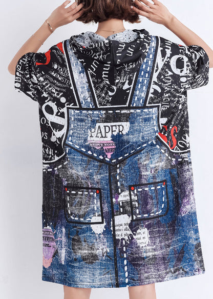 Style Blue Print Cotton Quilting Clothes Pakistani Design Short Sleeve False Two Pieces Daily Summer Dresses