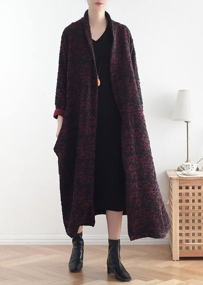 Style Burgundy Jacquard Fine Clothes Pattern Asymmetric Coats