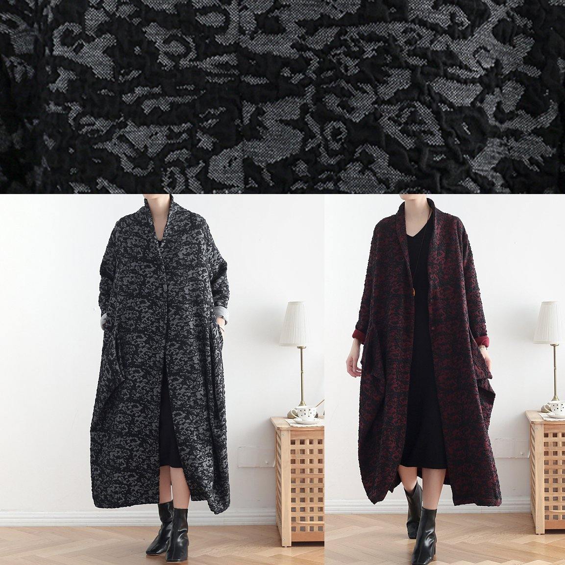 Style Burgundy Jacquard Fine Clothes Pattern Asymmetric Coats