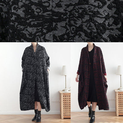 Style Burgundy Jacquard Fine Clothes Pattern Asymmetric Coats