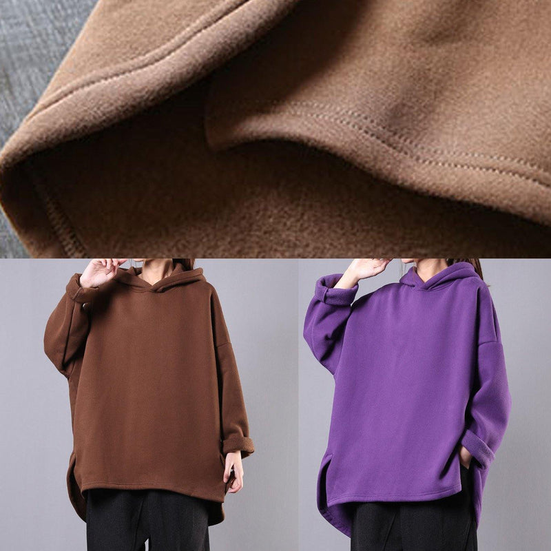 Style Chocolate Cotton Clothes for Hooded Low High Design Baggy Blouses