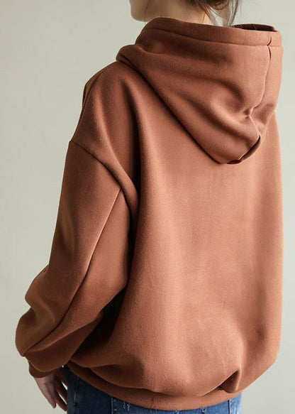 Style chocolate cotton top silhouette wild box Double-layer hooded tops