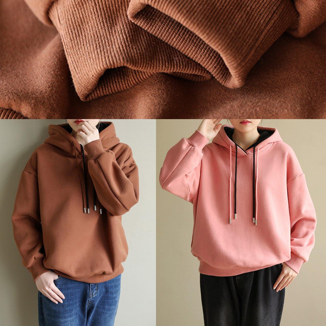 Style chocolate cotton top silhouette wild box Double-layer hooded tops