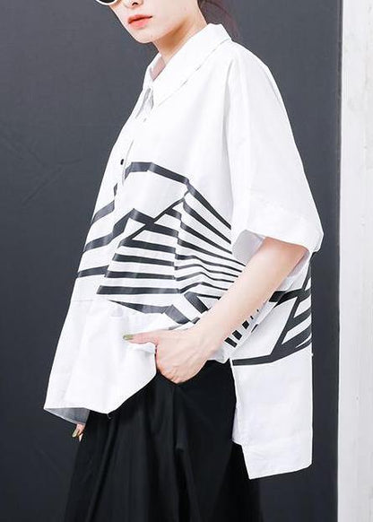 Style Cotton for T-shirt Pakistani Irregular Stripes High Low Hem Tops