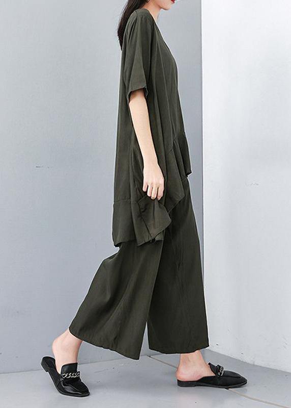 Style Cotton Korea Summer Pure Color Irregular Blouse and Wide Leg Pants