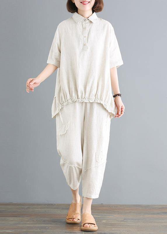 Style Cotton Linen Tops Cotton Linen Blouse and Pants