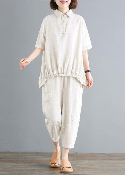 Style Cotton Linen Tops Cotton Linen Blouse and Pants