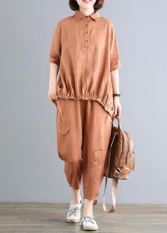 Style Cotton Linen Tops Cotton Linen Blouse and Pants